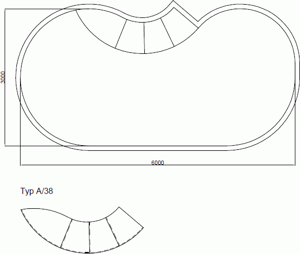 Polypropylen Becken Modell Carlsbad - Grundriss und mögliche Treppen