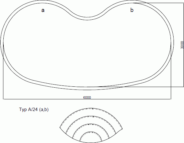 Polypropylen Becken Modell Elektra - Grundriss und mögliche Treppen